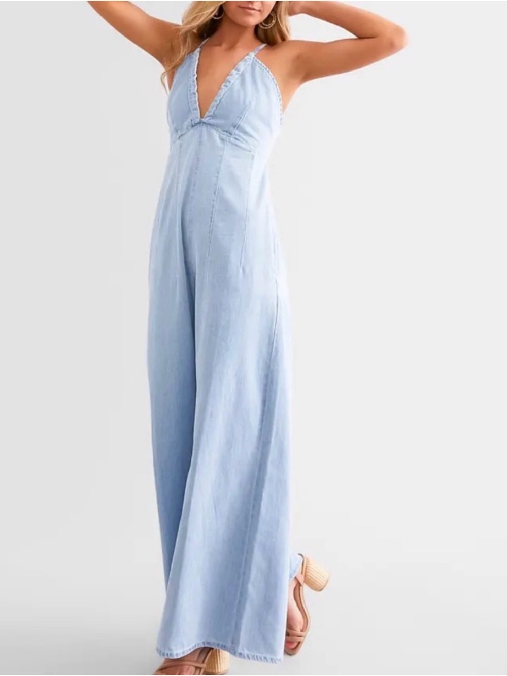 By Together Pale Blue Halter Wide-Leg Jumpsuit